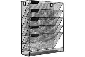 Solinxe Wall File Holder 6 Tier Hanging File Folder Organizer Desk Paper Magazine Document Rack, Black