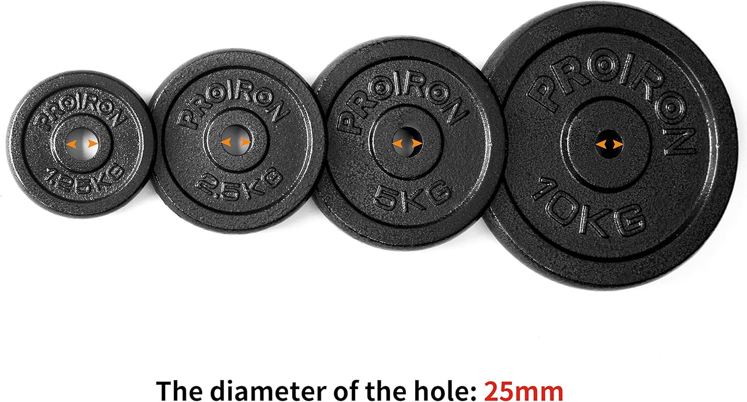 PROIRON Cast Iron Weight Plates Set 1.25kg,2.5kg,5kg,10kg (Choice of Sizes) for 1″ Dumbbell