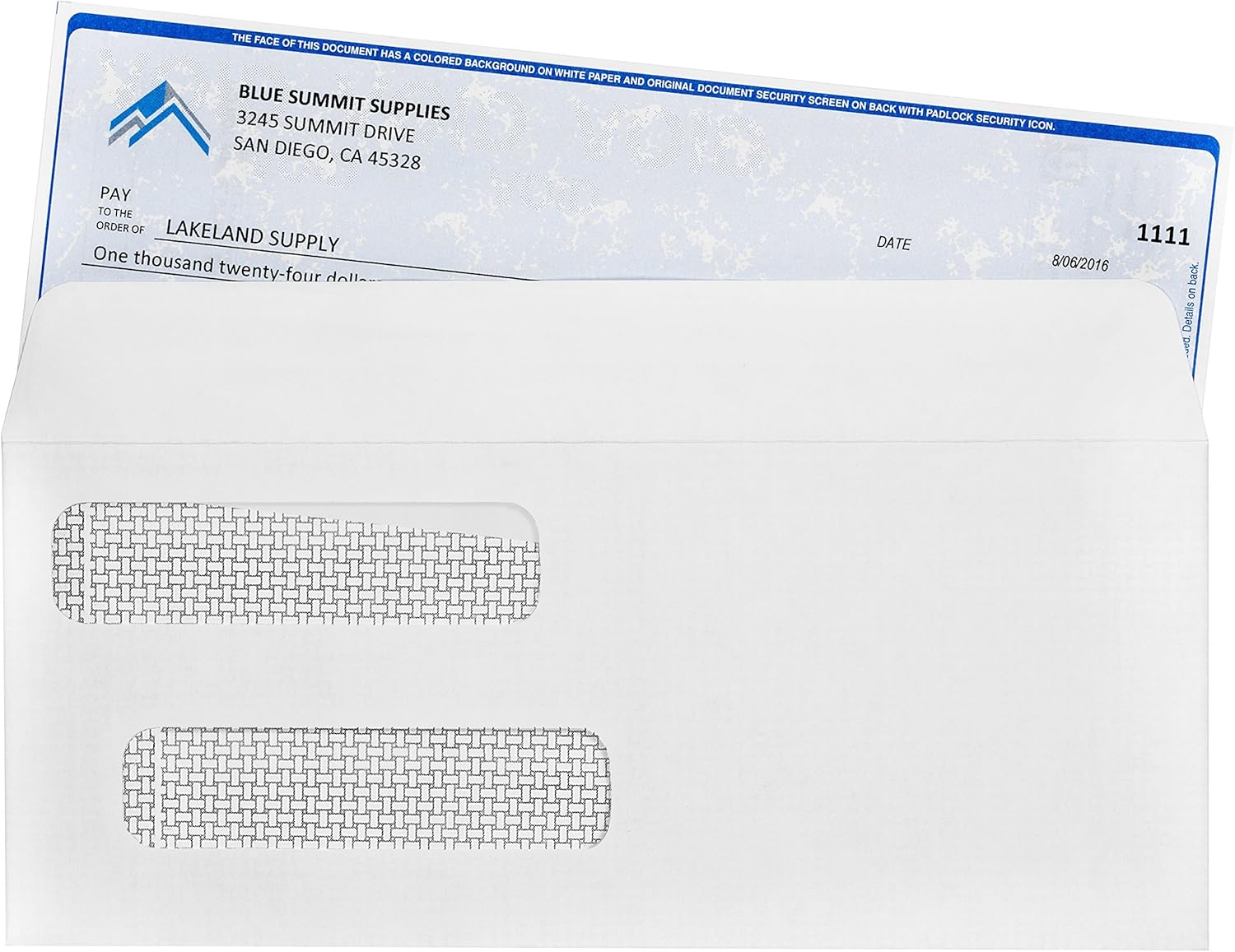 500 Self Seal Double Window Security Envelopes - Designed for QuickBooks Checks - Computer Printed Checks - 3 5/8 X 8 11/16 (NOT for INVOICES) : Office Products