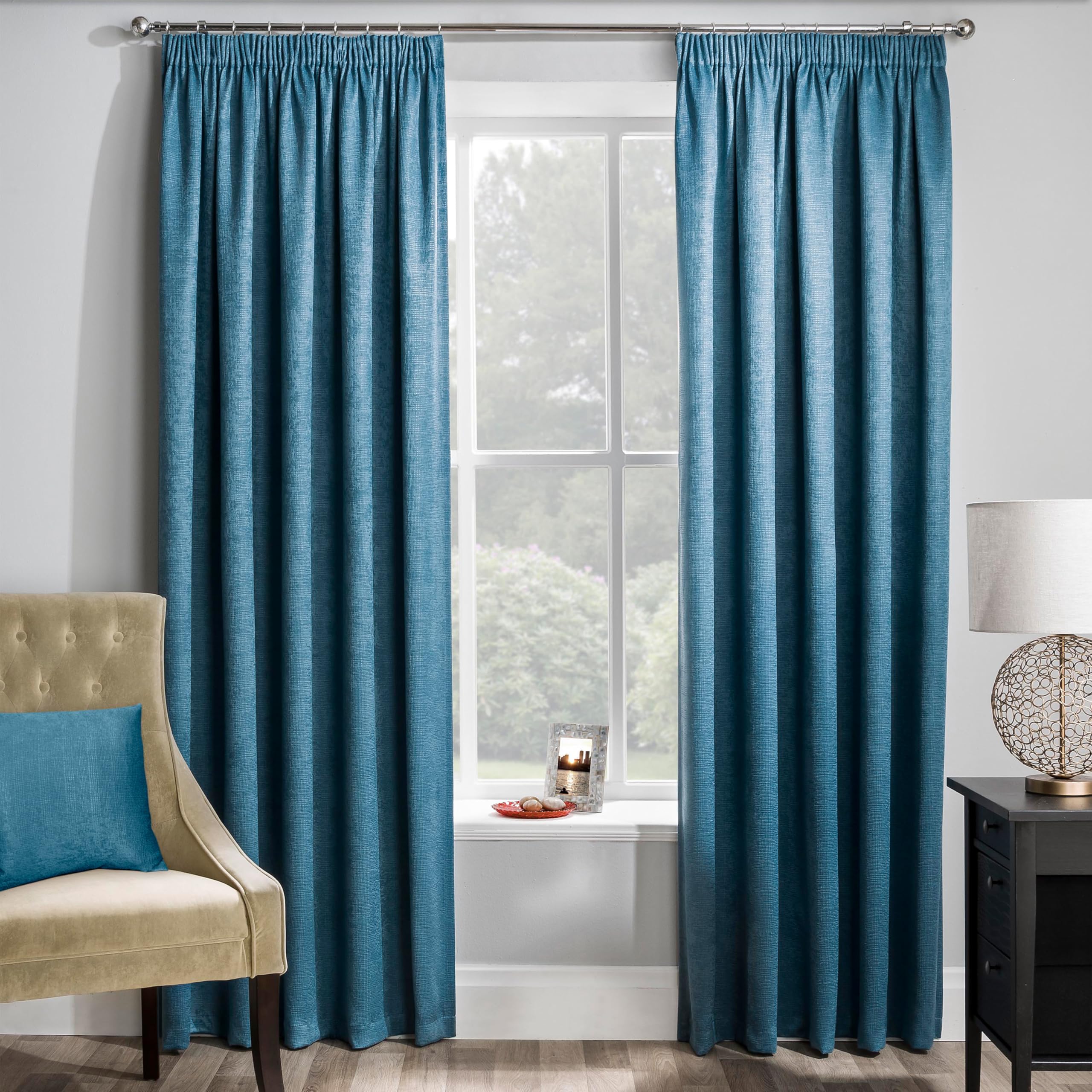 Enhanced Living Matrix Teal Blue Curtains for Living Room - 46x54 inch (117x137 cm) - Tape Top Noise Reducing Thermal Curtains for Bedroom - 2 x Curtain Panels