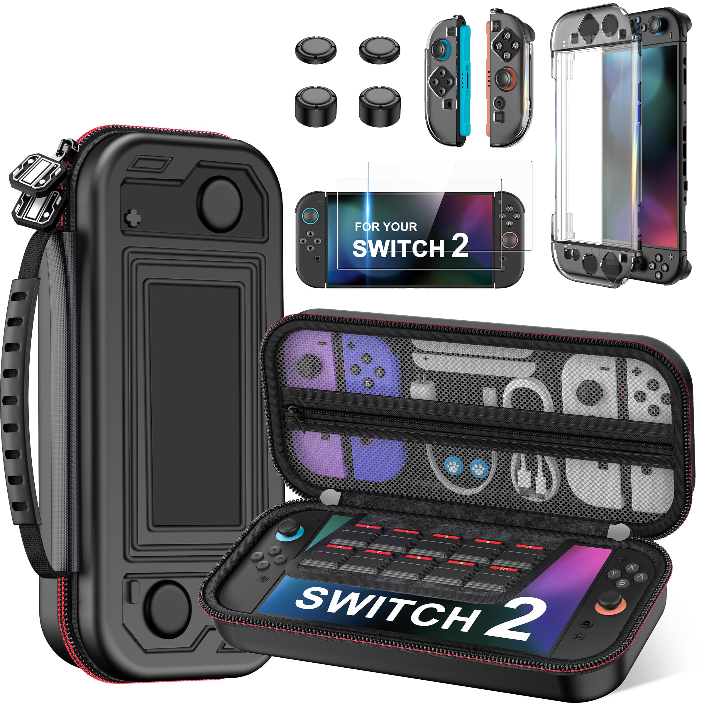 Photo 1 of Spican Switch 2 Accessories Bundle 4-in-1, Switch Hard Shell Carrying Case for Switch 2/Switch/OLED, Magnetic Cover for Split-Pad/4XThumb Grips/2XProtectors