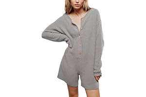 Yeokou Knit Sweater Romper Womens Long Sleeve Shorts Jumpsuits Crewneck Button Down Maternity Casual Fall Outfits 2024