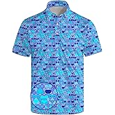 HUURAY Funny Golf Polos for Men Funny Print Short Sleeve Shirts Quick Dry Polo Shirts Hawaiian Shirt Performance Golf Outfits