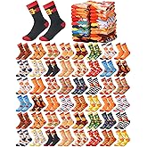 Ramede 48 Pairs Thanksgiving Socks Bulk Novelty Turkey Maple Pumpkin Crew Socks for Women Men Autumn Gifts