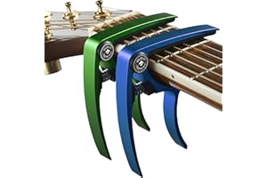Guitar Capo (2 Pack) for Guitars, Ukulele, Banjo, Mandolin, Bass - Made of Ultra Lightweight Aluminum Metal (1.2 oz!) for 6 & 12 String Instruments - Nordic Essentials (Green+Blue)
