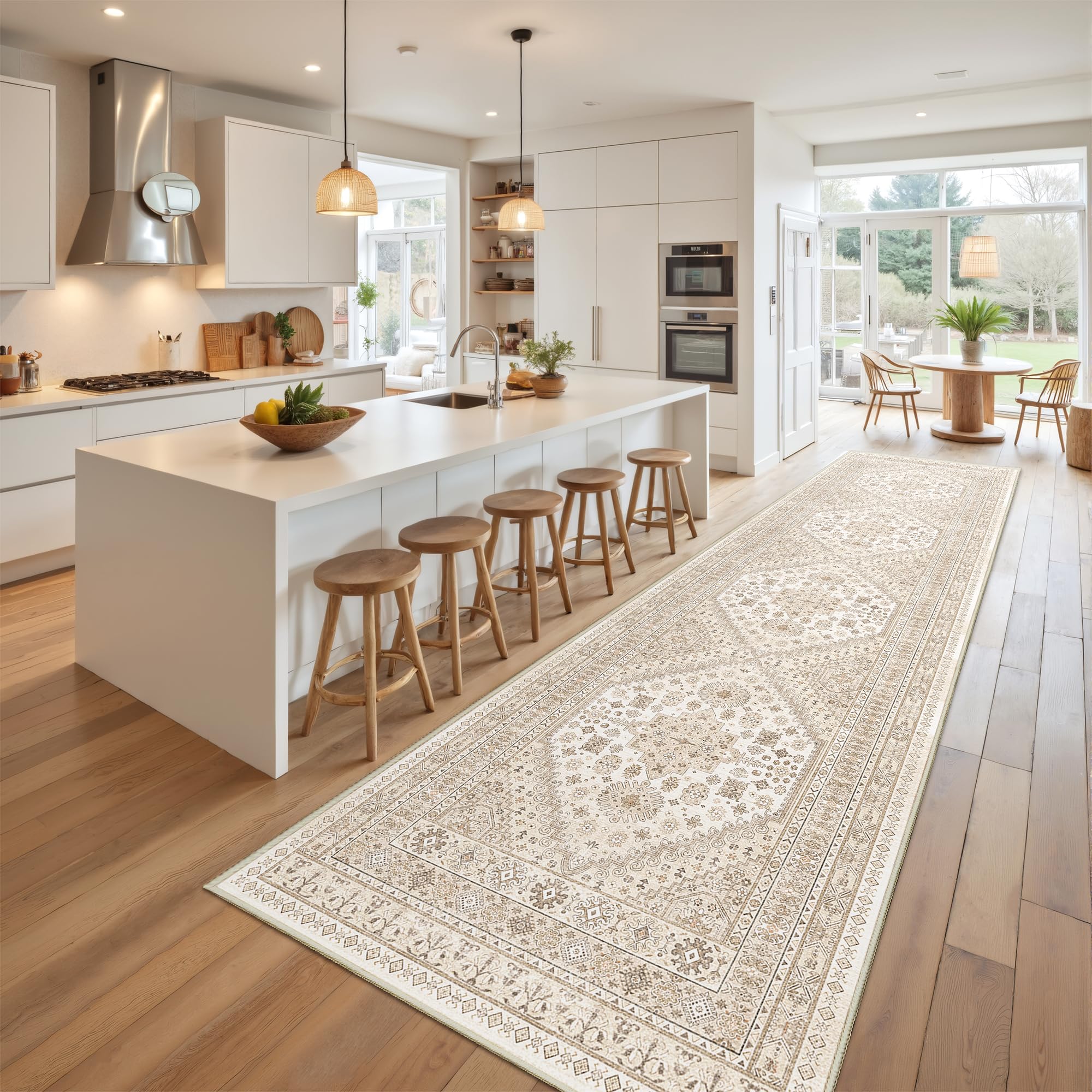 Photo 1 of Restydon Runner Rug 2x10, Ultra-Thin Kitchen Rugs Non Slip Washable Rugs for Entryway Rug, Kitchen Runner Low Pile Vintage Soft Carpets for Living Room, Bathroom Bedroom (Cream/Beige,2'x10')
