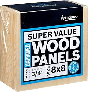 Artlicious - 6 Super Value Wood Panel Boards - Great Alternative to Canvas Panels, Stretched Canvas & Canvas Rolls (8x8, Standard Profile)