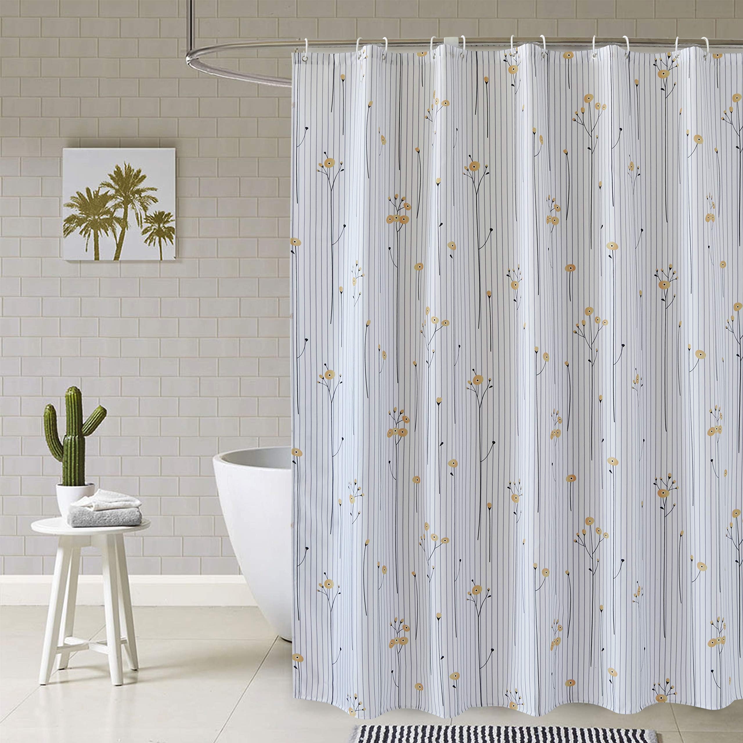 MYQIANG Floral Shower Curtain Fabric Bath Curtain with Flower Pattern Mould Proof & Mildew Resistant Waterproof Bathroom Shower Curtains with Hooks & Weighted Hem,180 x 180 cm (Striped)