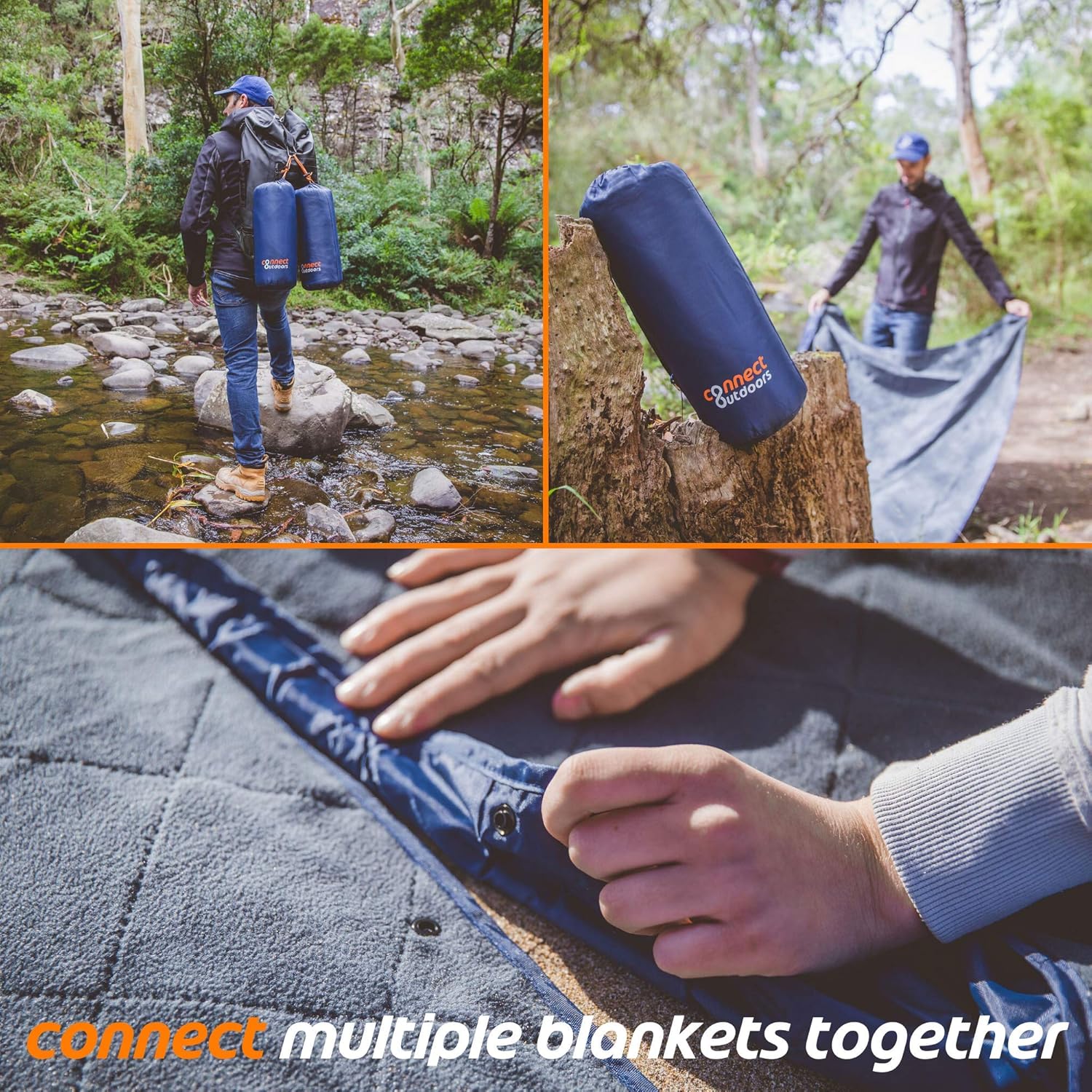 Connect Outdoors Camping Blanket Waterproof Windproof Packable Foldable Extendable Warm Quilted Fleece for Picnic, Beach, Backpacking, Travelling, Festivals, Pet - Car Seat Cover, Large 76 x 58 Inch: Kitchen & Dining