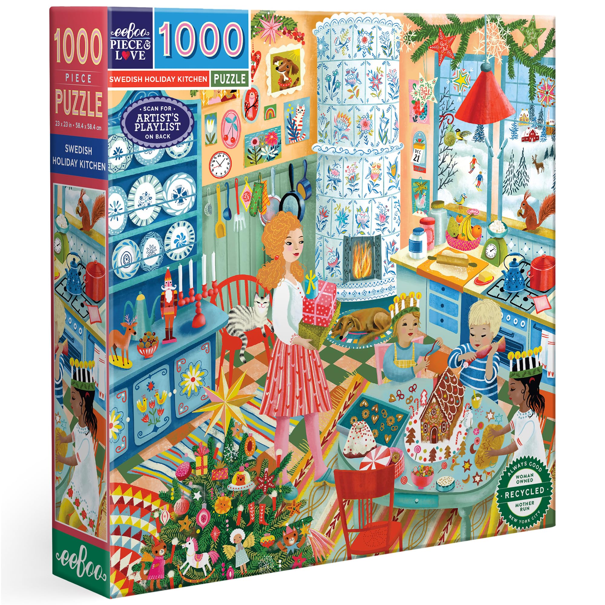 eeBoo 1000 Piece Puzzle - Swedish Holiday Kitchen Jigsaw Puzzle for Adults, Square 23" x 23" Made with Recycled Board & Vegetable-Based Ink Image