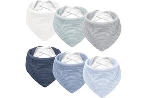 Susurration Muslin Baby Drool Bibs 6Pack Soft Triangular Adjustable Baby Bandana Bibs for Unisex Baby Girls & Boys
