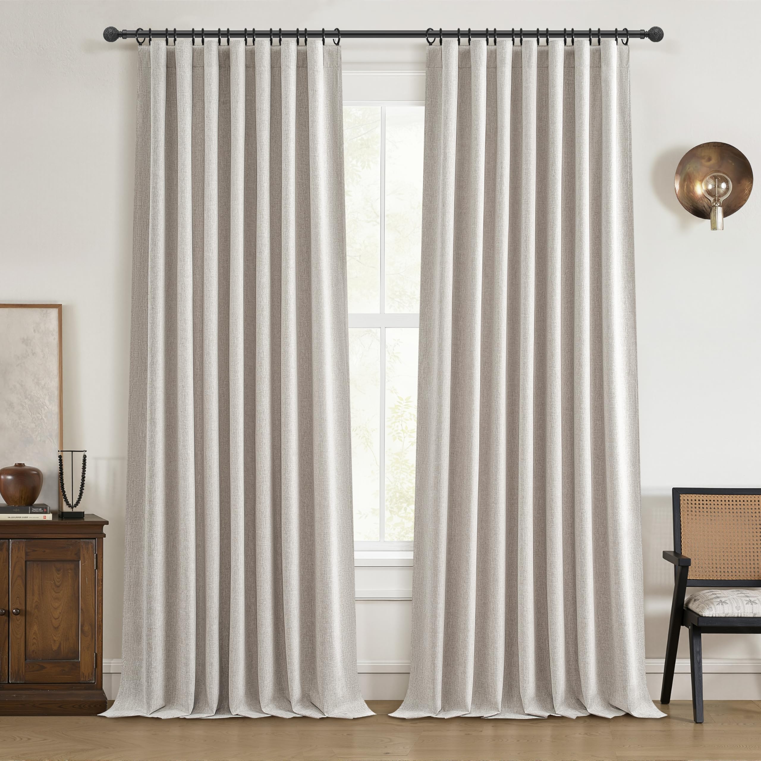 Photo 1 of 100% Blackout Elegant Curtains 95 Inch 2 Panel Set for Living Room/Sunroom Thermal Insulated Custom Curtains for Windows Boho Farmhouse Drapes Office(Ivory Cream/Off White)Hook Belt Pleated/Back Tab