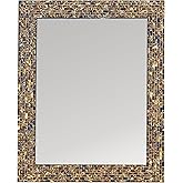 Multi-Colored & Gold, Luxe Mosaic Glass Framed Wall Mirror, Decorative Embossed Mosaic Rectangular Vanity Mirror/Accent Mirro
