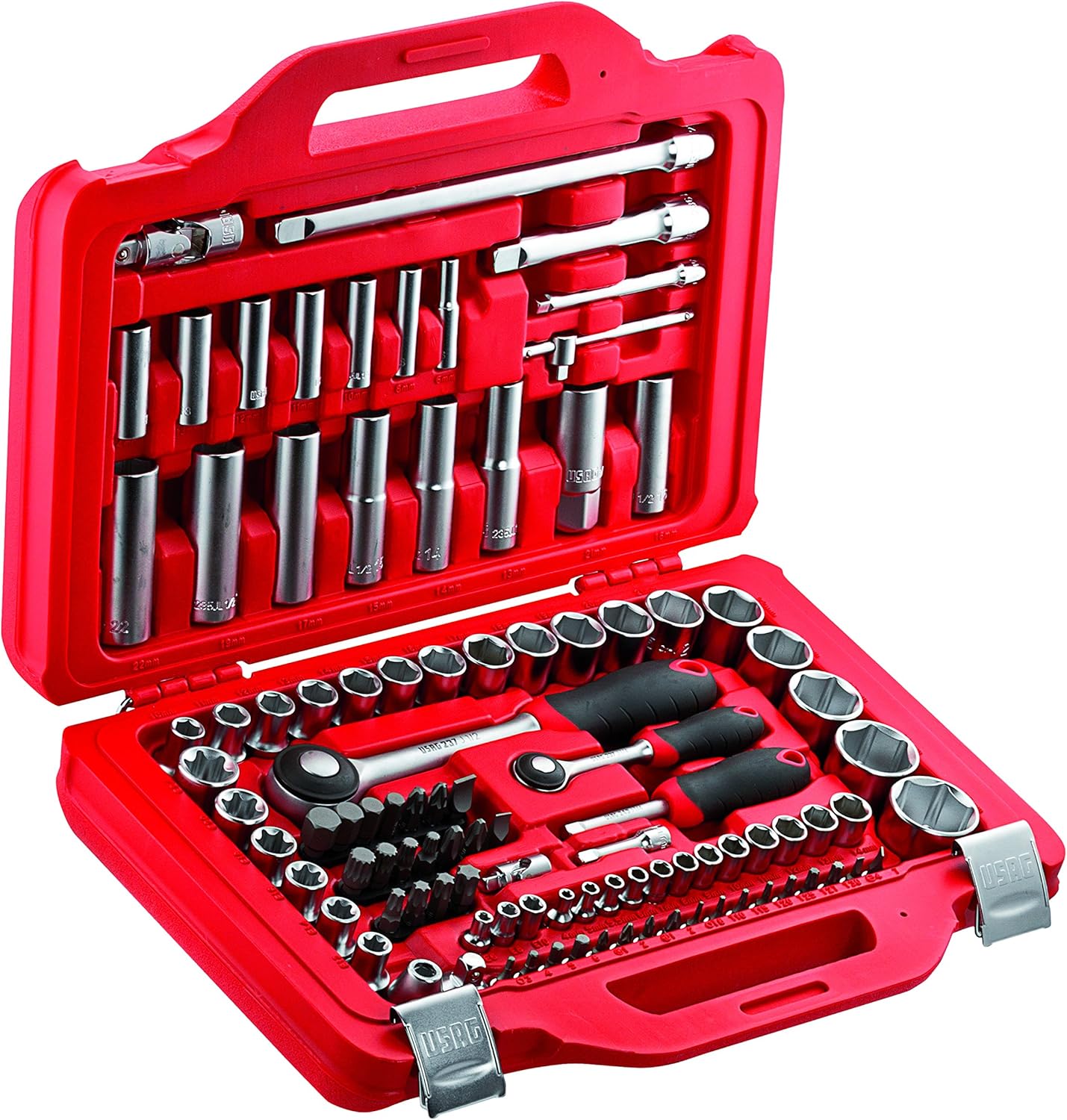 USAG 601 1/4-1/2 J100 U06010011 Assortment in Modular Box with Hexagonal Sockets and Screw Inserts (100 Pieces), clear