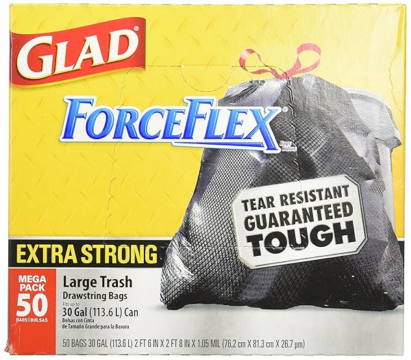GLAD TRASH BAGS TEAR RESISTANT 30 GAL. BLACK 50 BAGS/BOX