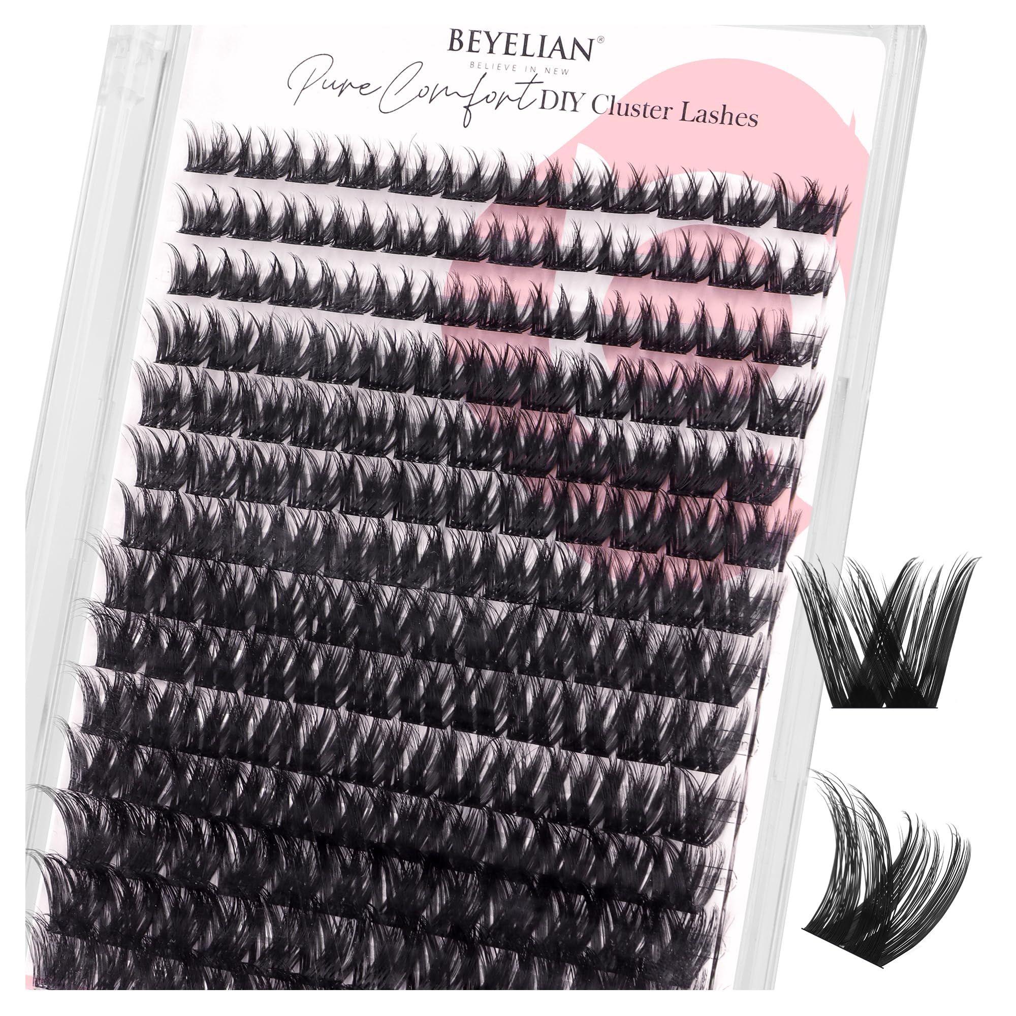 BEYELIAN Eyelash Clusters D Curl, Volume Wispy Cluster Lash Extensions, 168 Pcs Cluster Lashes Super Thin Band, Reusable Eyelash Clusters 10-16mm (D163)