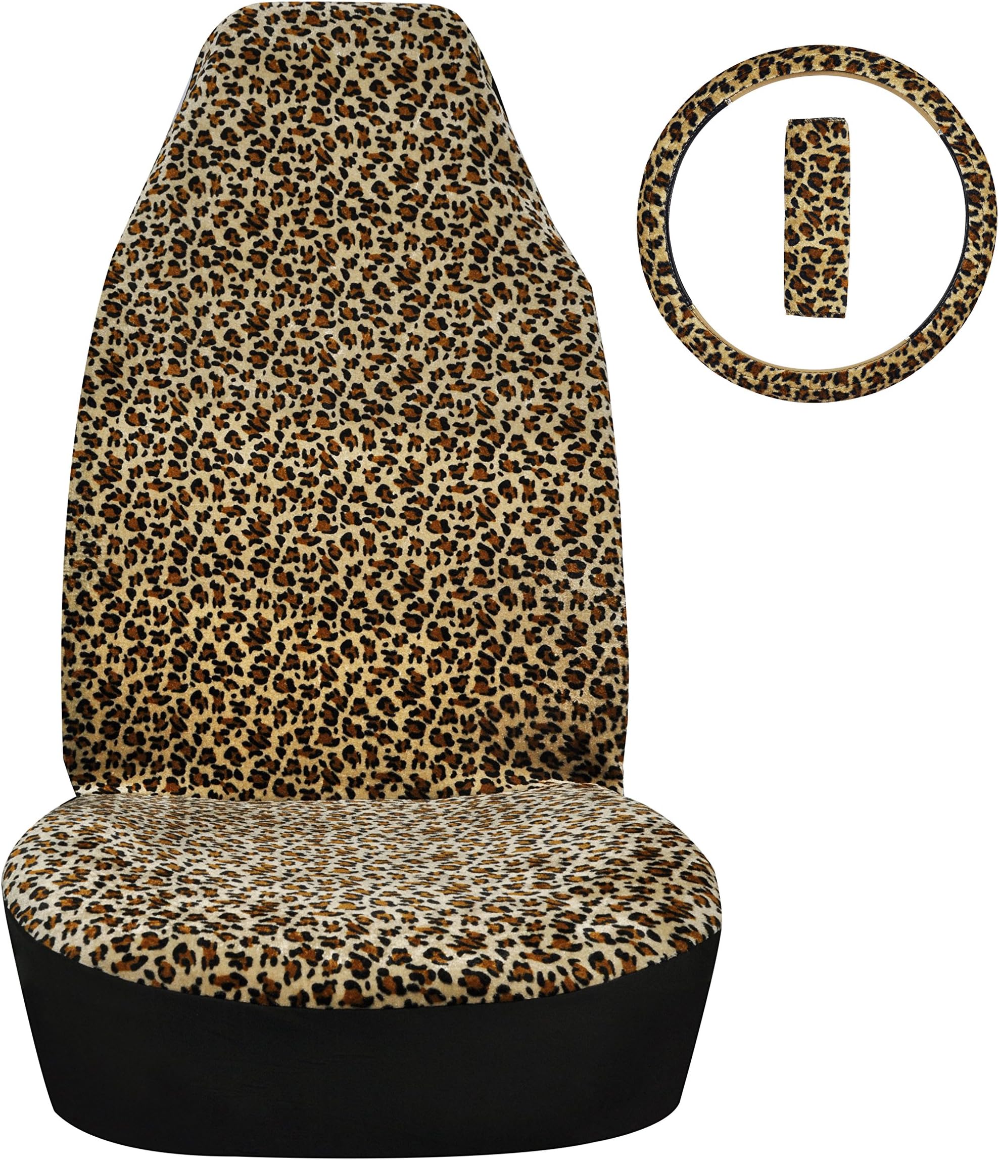 Van Seat Covers Short Plush Leopard Front Seat Covers Comfortable and Warm Car Seats Cover for Car 1 Seat Cover, 1 Steering Wheel Cover,1 seat Belt Cover