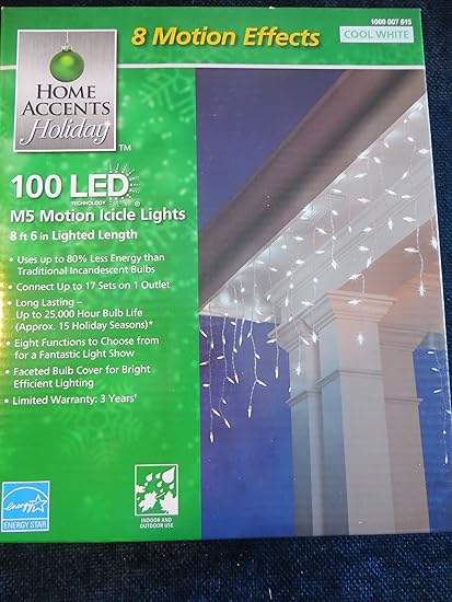 Home Accents Holiday 100 Light Led M5 Faceted Cool White Icicle