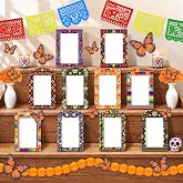 Day of The Dead Paper Photo Frames Set for Dia De Los Muertos Altar Decor | 6.59*4.17in, DIY picture frames, artificial marigold flowers, fake butterflies, picado banner, for Mexican, Halloween party
