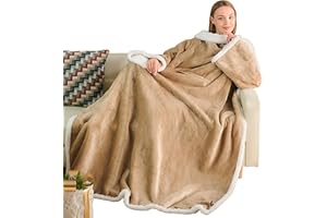 Ramees Sherpa Wearable Blanket with Sleeves and Pockets, Soft Warm TV Blanket Throw for Men and Women