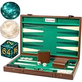 Backgammon Sets for Adults 15 Inch &ndash; Premium Faux Suede Leather Backgammon Board Game Set with 32 Chips, Dice Cups &amp; Doubling Cube &ndash; Portable Travel Backgammon Set
