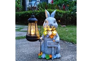 RCTTICUU Rabbit Solar Lights Lantern Garden Statues with Succulent and 4 LED Lights - Outdoor Bunny Welcome Figurines Decorations for Patio Yard Lawn Ornaments Gifts for Birthday Easter Housewarming