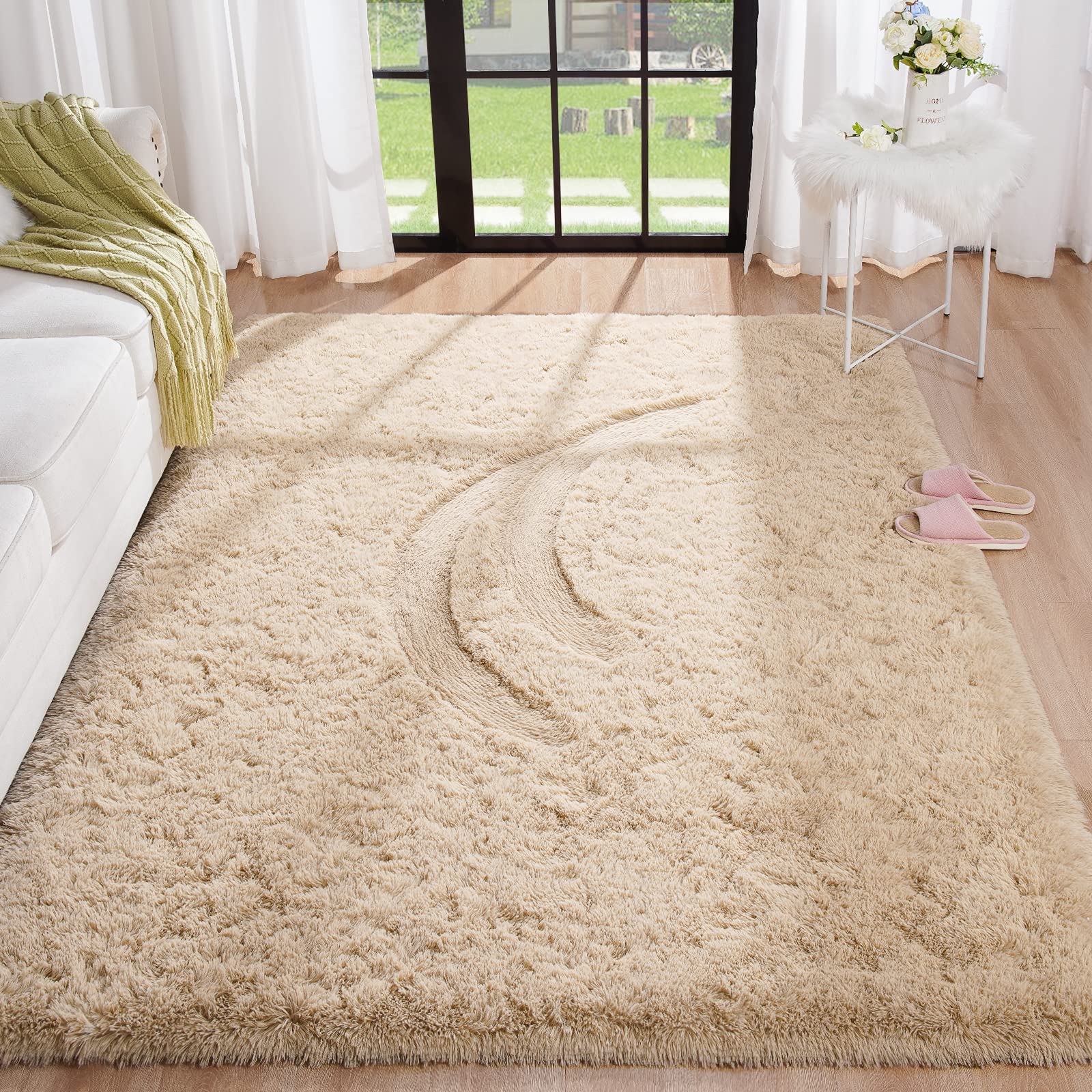 Photo 1 of BENRON Fluffy Beige Rugs for Living Room Bedroom 4x6, Soft Plush Fuzzy Shaggy Rugs for Kids Girls Boys Room Decor, Washable Indoor Floor Carpets