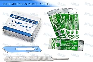 100 Scalpel Blades #21 Pack + Scalpel Handle #4 Surgical Knife DERMAPLANING (CYNAMED)