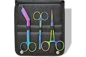 MJW Stainless Steel Hemostats and Scissors Set 3 Pcs – Multicolor Titanium-Coated Stitch Shears, Premium Quality Rainbow List