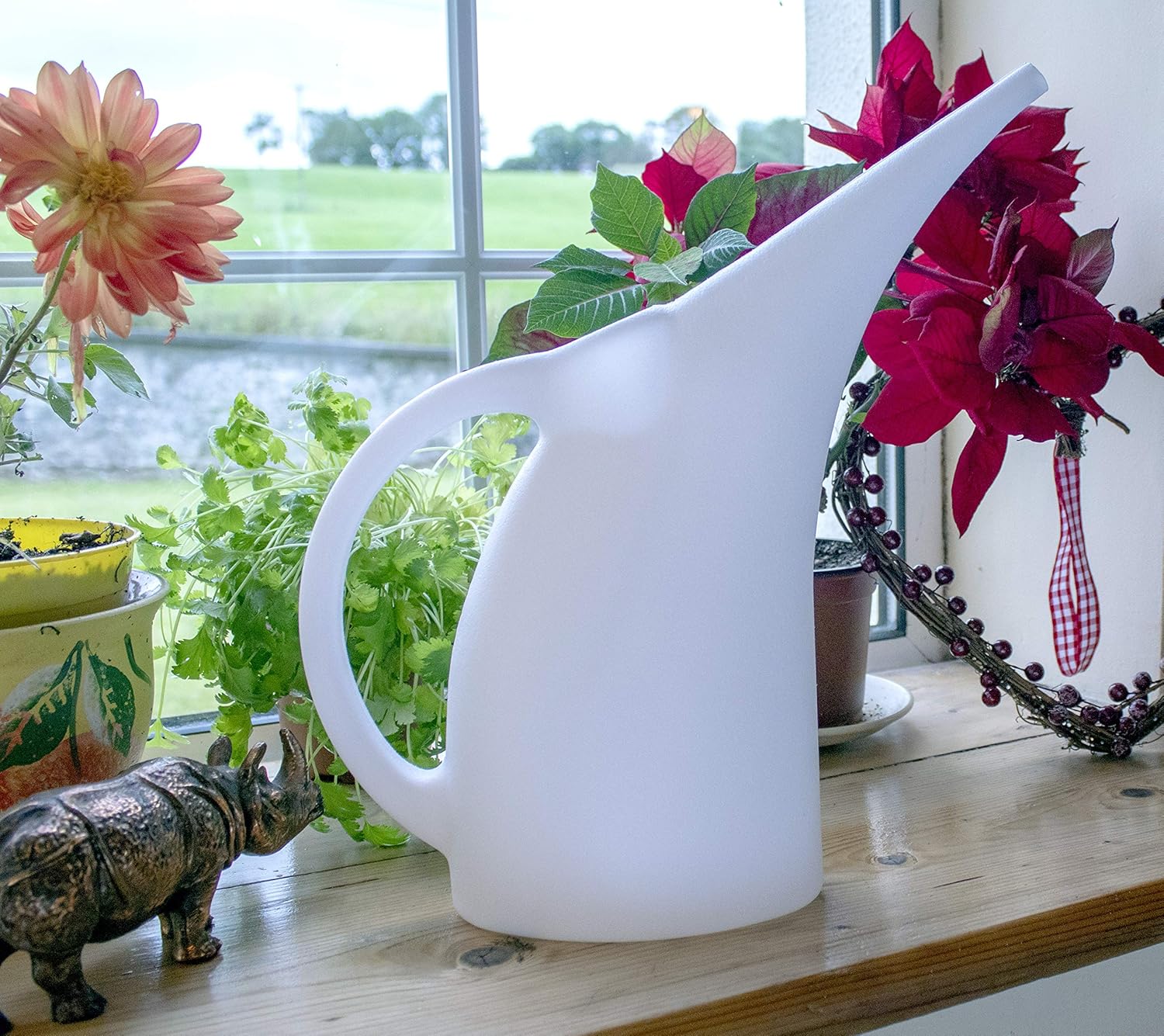Pure White 1/2 Gallon Watering Can for Indoor and Outdoor house plants, flower pots, herbs and vegetable gardens | 100% Recyclable Cute Plastic Watering Pot | Shatterproof | Ergonomic | Lightweight | : Garden & Outdoor