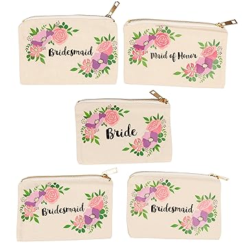 Amazon Com Bridal Shower Makeup Bag 5 Pack Canvas Cosmetic