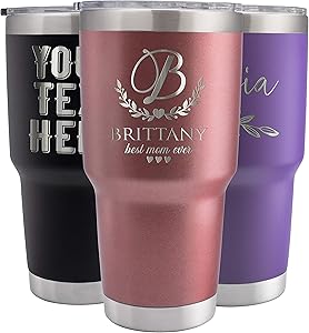 Personalized Tumblers 30 oz. Rose Gold with Lid - 12 Design | Personalized Gifts for Women & Men | Double Wall Vacuum Insulated Coffee Travel Mug, Personalized Cups with Name