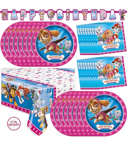Procos 93492 Paw Patrol Skye en Everest, partyborden, maat 20 cm, 8 stuks, wegwerpborden van papier, kinderverjaardag, feestservies, FSC® Mix