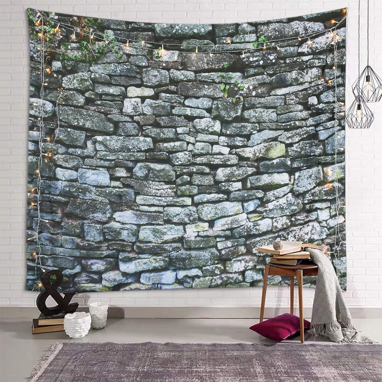 Tapestries - Sevendec Grey Brick Tapestry Vintage Wall Tapestry Countryside Tapestry Wall Hanging Backdrop for Livingroom Bedroom Dorm Home Decor W90 x L71