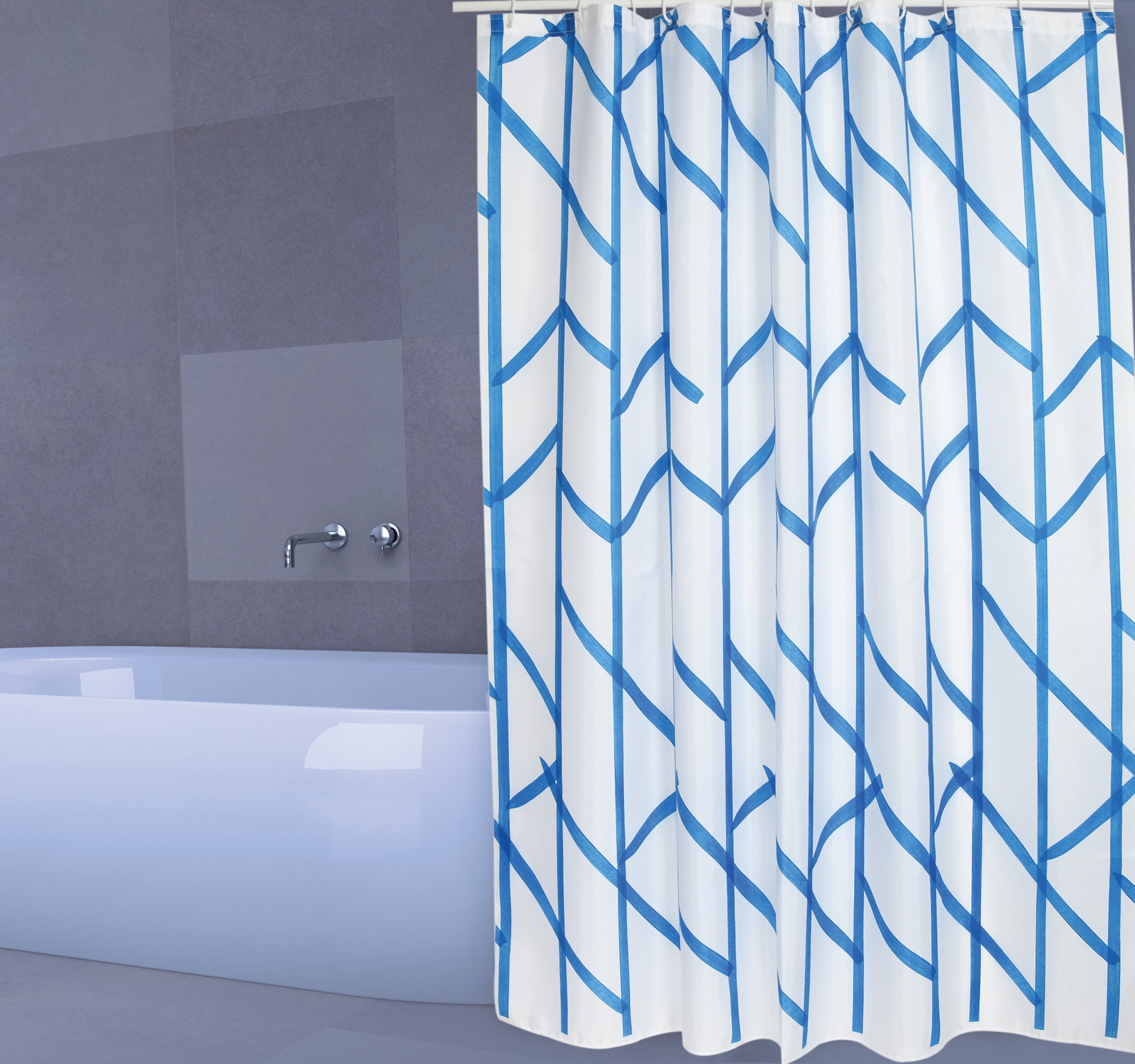 MSV Shower curtain Premium 180x200cm blue-white