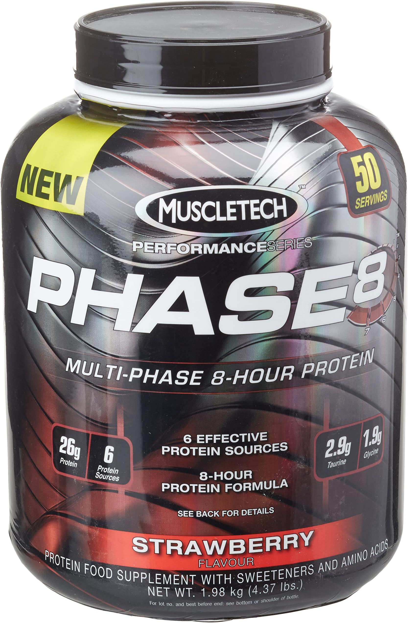 MuscleTech Strawberry Multi Phase 8 Hour Protein Supplement - 1.98kg (4.37 lbs.)