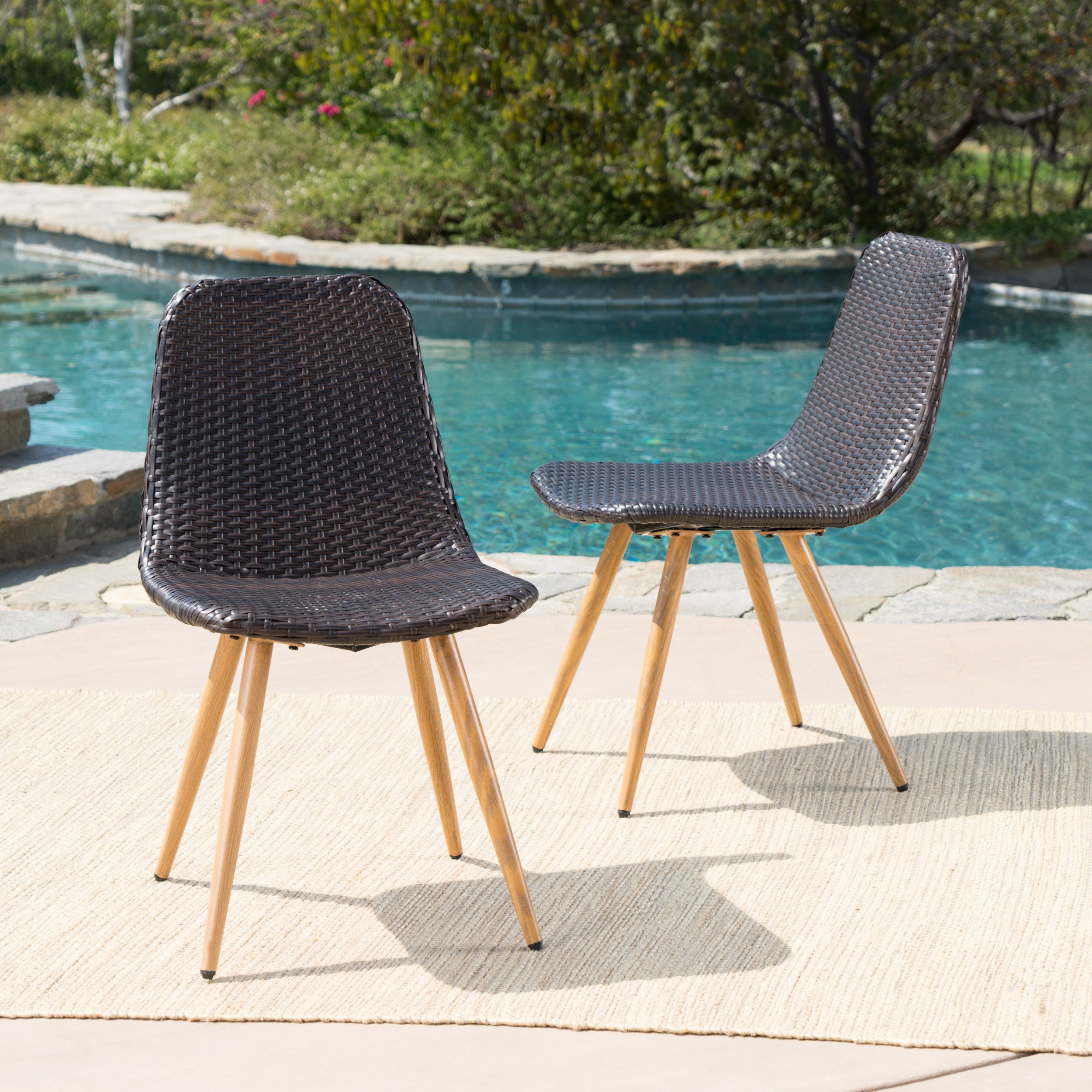 Christopher Knight Home Gila Outdoor Wicker Dining Chairs with Wood