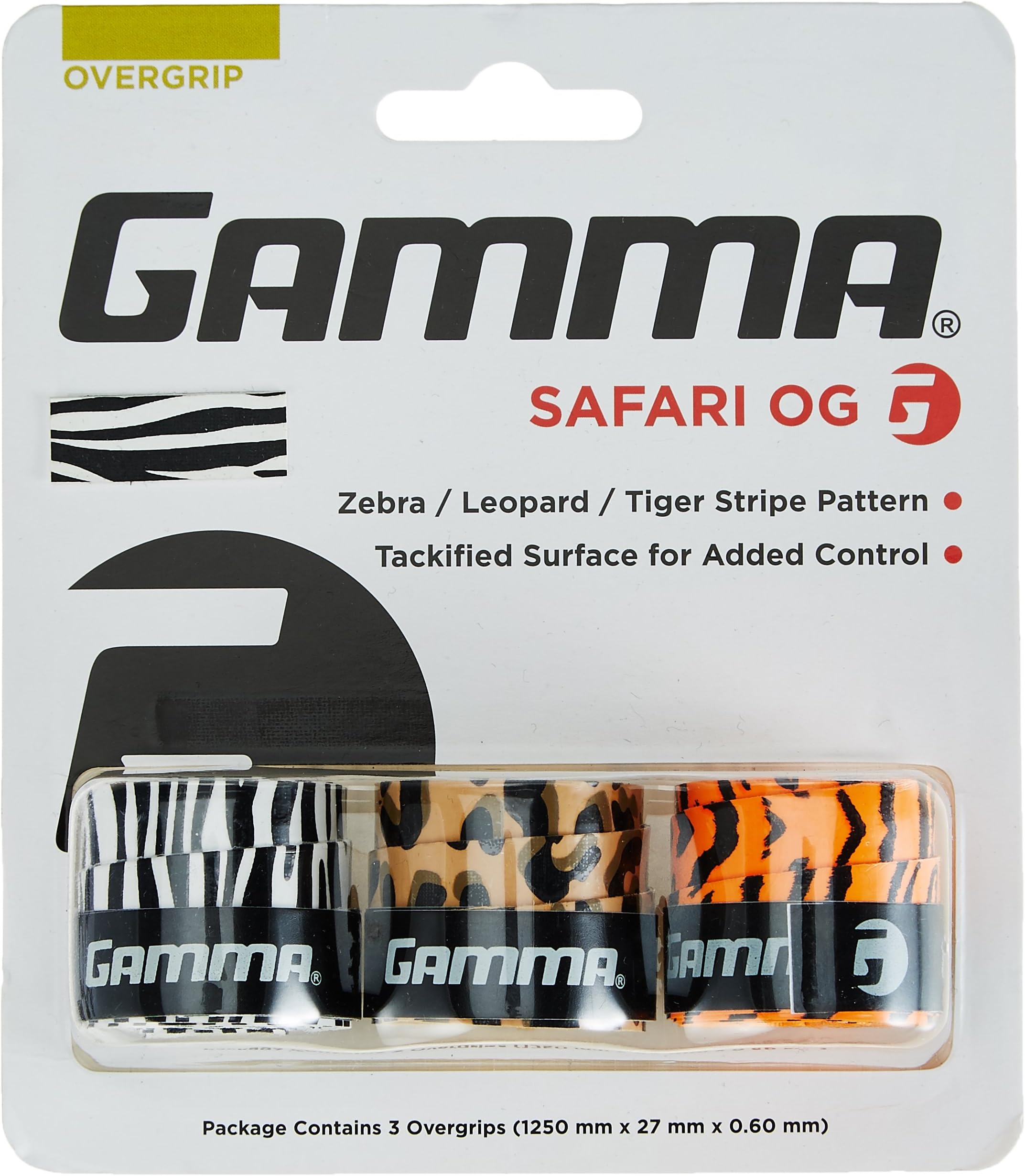 Gamma Safari 3-piece Zebra, Leopard, Tiger Overgrip, White, One Size