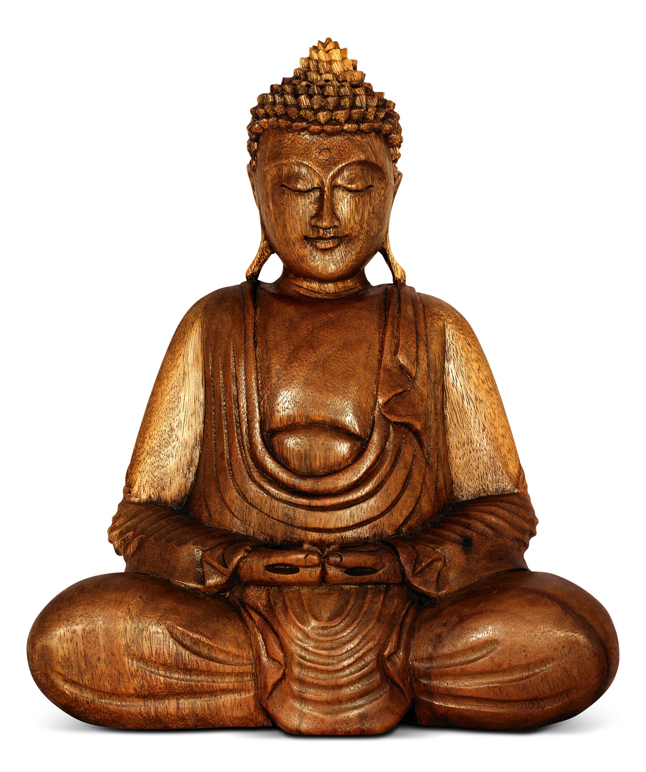 G6 COLLECTION Wooden Serene Sitting Buddha Statue