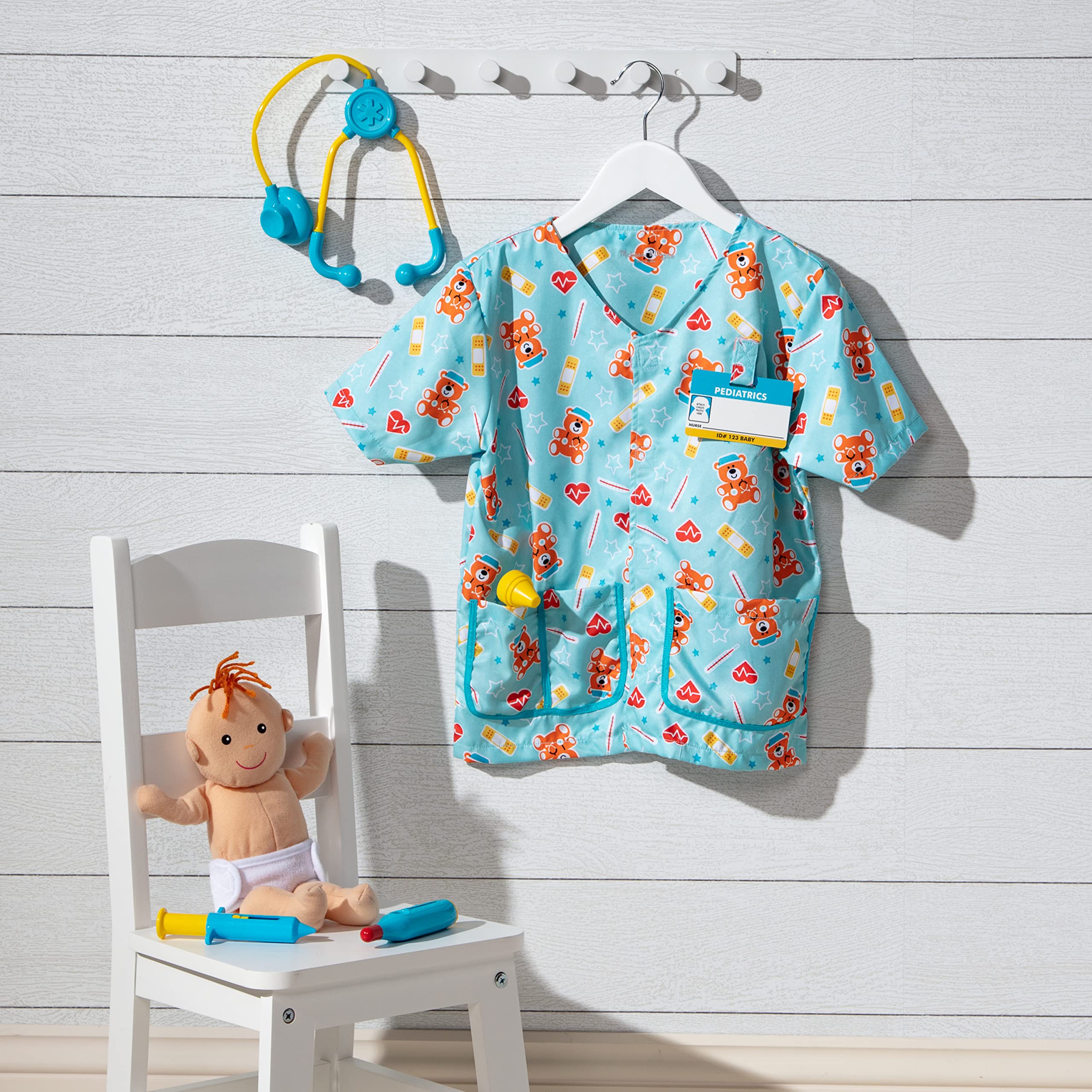 Melissa & Doug Pediatric Nurse Role Play Costume Set (8 pcs) - Includes Baby Doll, Stethoscope