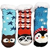Kids Fluffy Thermal Sherpa Socks, 3 Pairs, Cute Christmas Slipper Winter Non Skid, Warm Ultra Soft Boys Girls