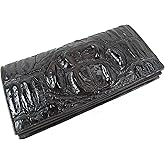Pelgio Genuine Crocodile Alligator Hornback Skin Leather Checkbook Long Wallet (Chocolate Brown)