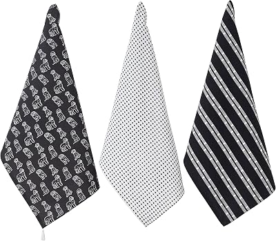Penguin Home Set of 3 Recycled Cotton Tea Towels 50x70 cm White & Black
