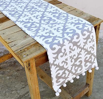 Christmas runner, moroccan print, gray and white, cotton table runner, bohemian, 3 size available