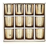 Hosley Set of 12 Metallic Glass, Speckled Gold Finish Votive/Tea Light Holder, 3" High Each. Ideal Gift and Use for Weddings, Spa, Aromatherapy, Tealights, Candle Gardens O4
