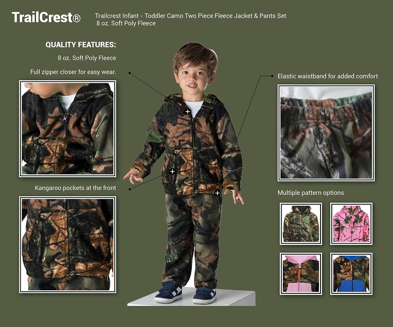 TrailCrest Infant - Toddler Camo Two Piece Fleece Jacket & Pants Set: Clothing