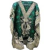 Green Short Kaftan Floral Print Caftan Kimono Dress Plus Size Cover ups Women