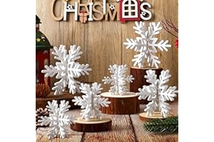 Bucherry 12 Pcs Wooden Snowflake Table Decor 3D Snowflake Tabletop Signs and Centerpiece for Christmas Xmas Winter Wonderland Decorations Home Party(White)