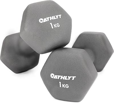 Athlyt Neoprene Dip Dumbbell Set 2 x 1kg Grey Non-Slip Hex