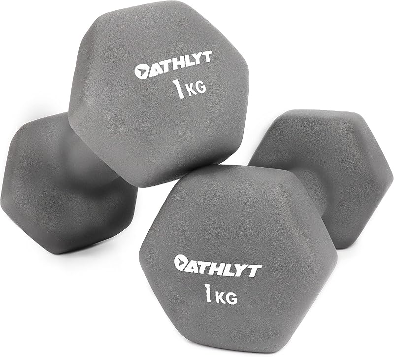 Athlyt Neoprene Dip Dumbbell Set 2 x 1kg Grey Non-Slip Hex